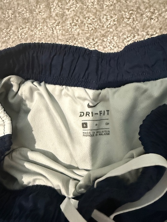 Nike Women's Navy Athletic Shorts with White Trim and Yellow 'M' Logo - Picture 2 of 5